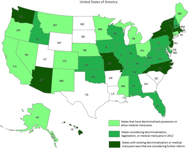 States that have decriminalization or medical cannabis