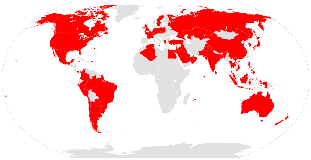 Mapa que muestra los países del mundo en los que HSBC opera actualmente