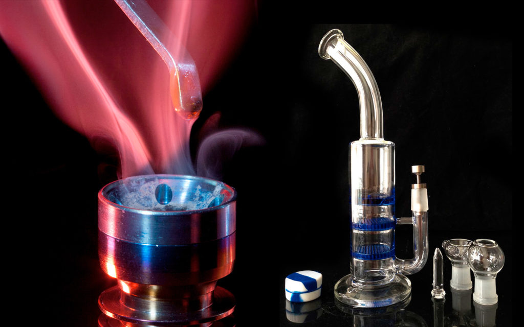 Un rig, que se utiliza para el dabbing de extracciones de cannabis