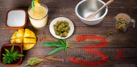 Ingredientes de comida y cannabis para 3 bebidas de fiesta con cannabis