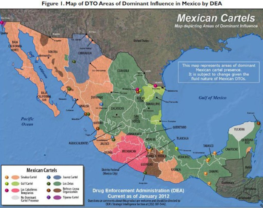 Mapa de los principales cárteles mexicanos y sus territorios (© DEA)
