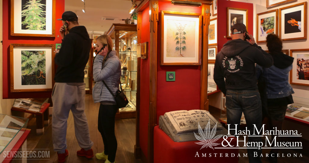 Mensen op de tentoonstelling in het Hash Marihuana & Hemp Museum