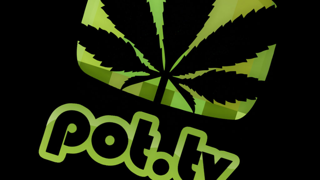 A cannabis leaf logo outlined in green against a black background that says pot.tv