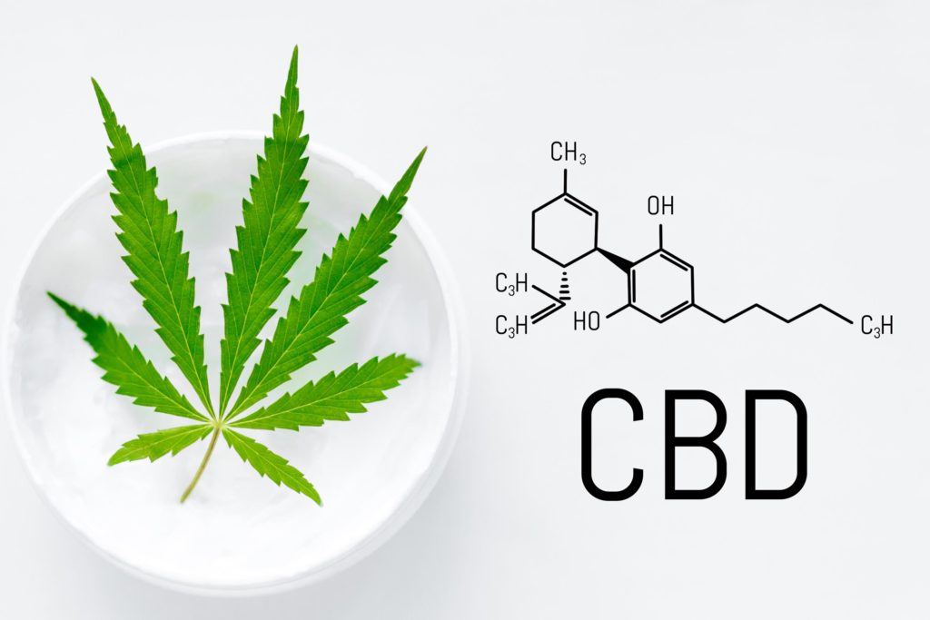 De chemische formule van CBD en een cannabisplant