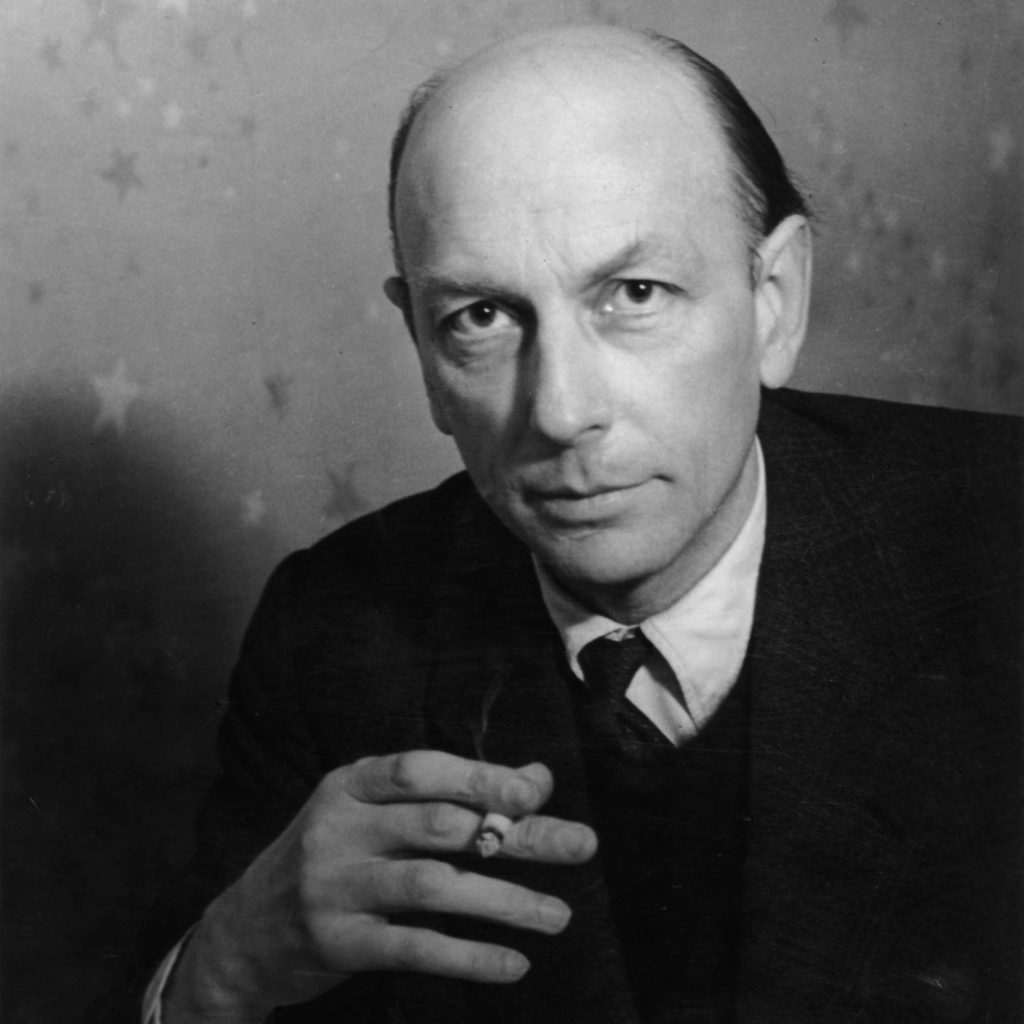 A black and white portrait of Henri Michaux holding a cigarette