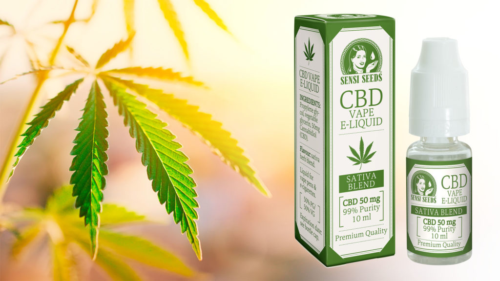 Eine Flasche Cbd Vape E-Liquid und ein Cannabisblatt