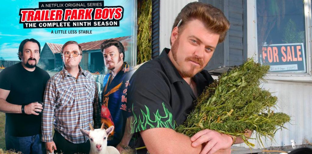 A poster for Trailer Park Boys and a still from the show