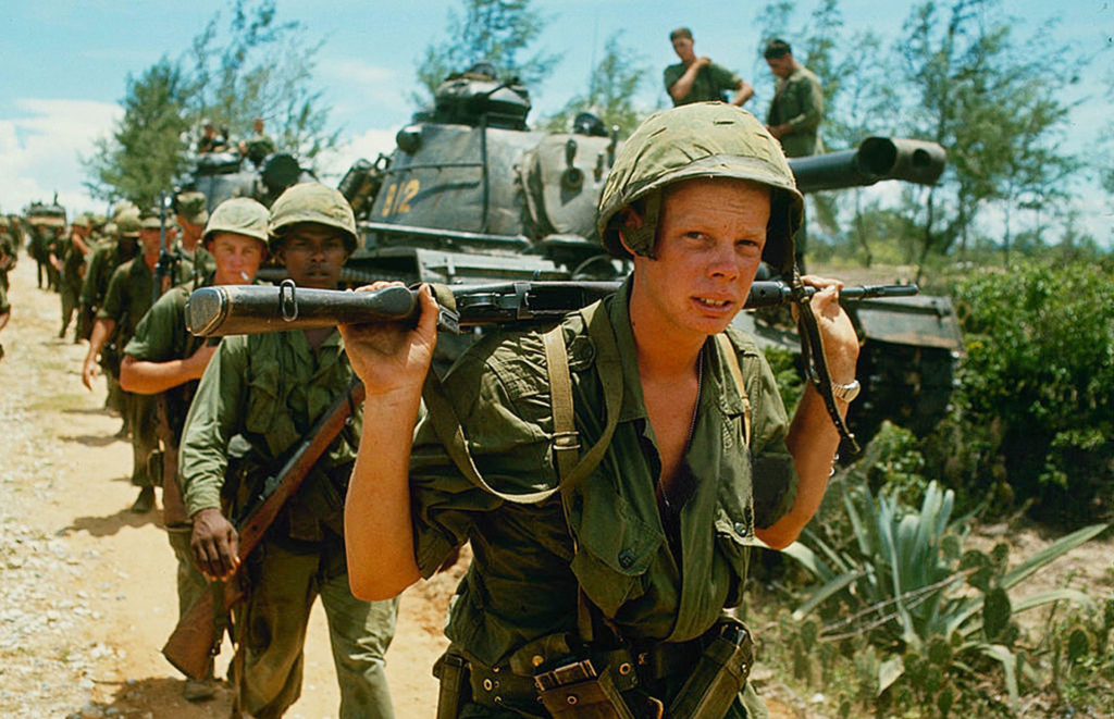 A line of American soldiers in Vietnam