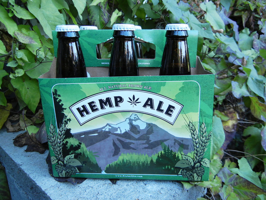 A six-pack of Hemp Ale in a carboard container