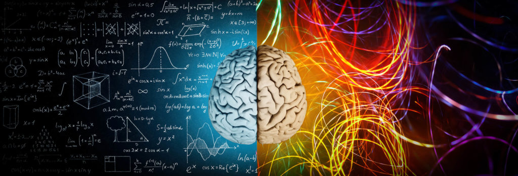 Le cerveau divisé en deux avec un côté montrant la logique et l'autre créativité