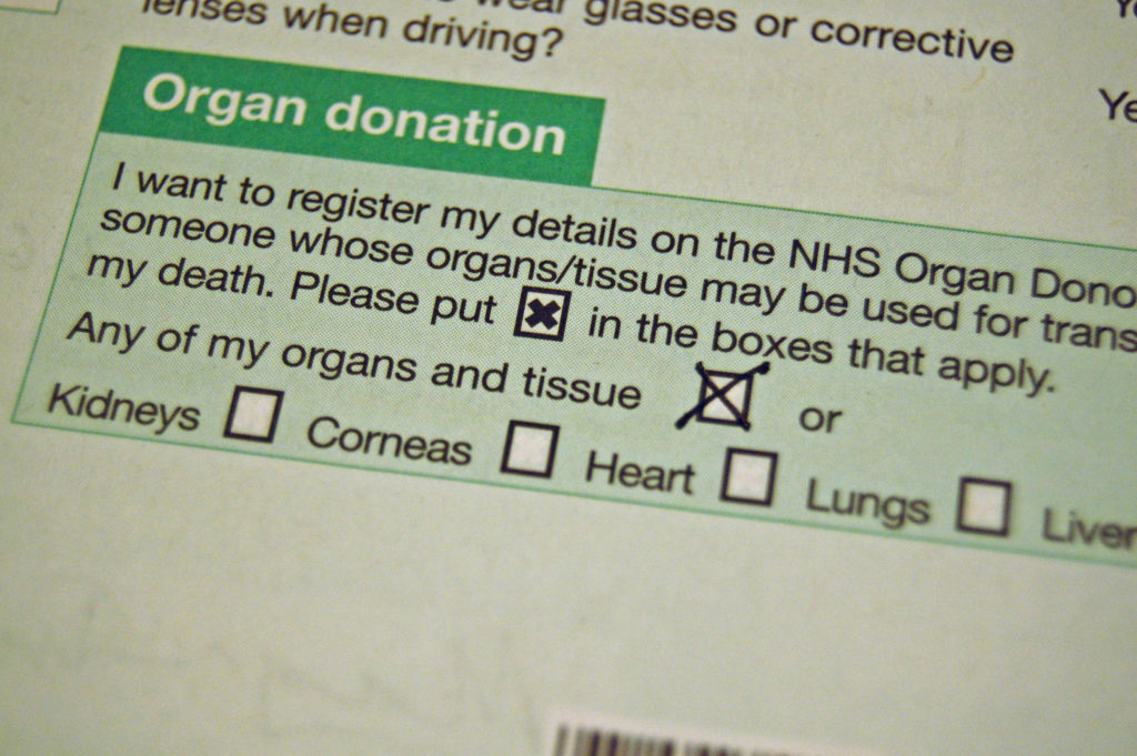 An organ donor registration form