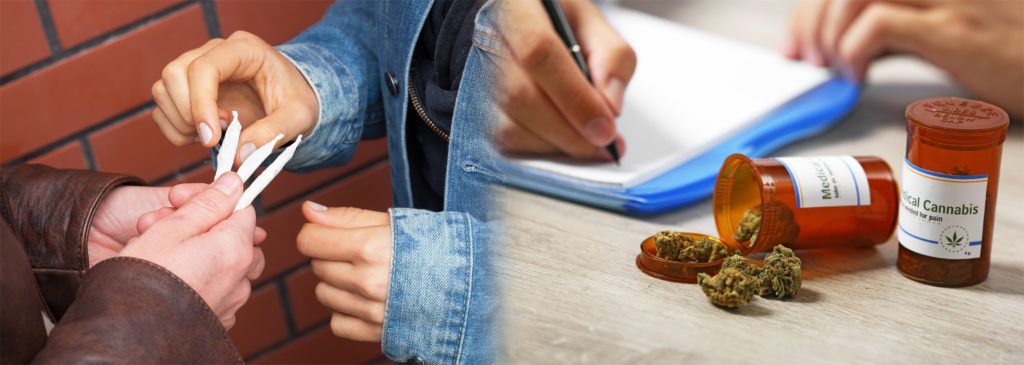 Dos personas compartiendo juntas y un médico que prescribe cannabis medicos.