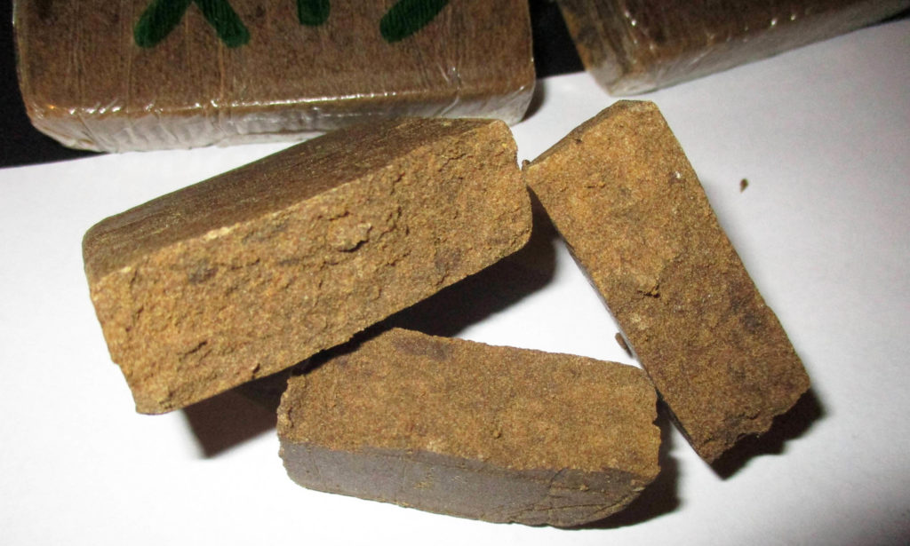 Three brown blocks of hash