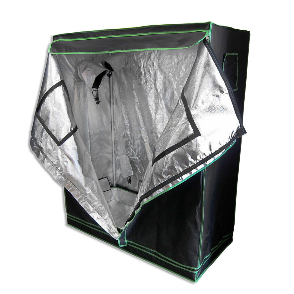 A basic grow tent against the white background