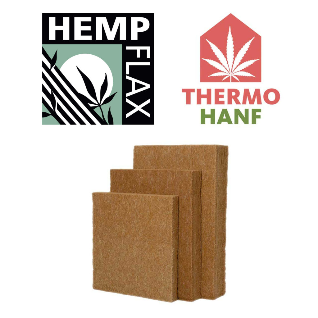 Hemplax y logotipos de Thermo Hanf y bloques de construcción de cáñamo.