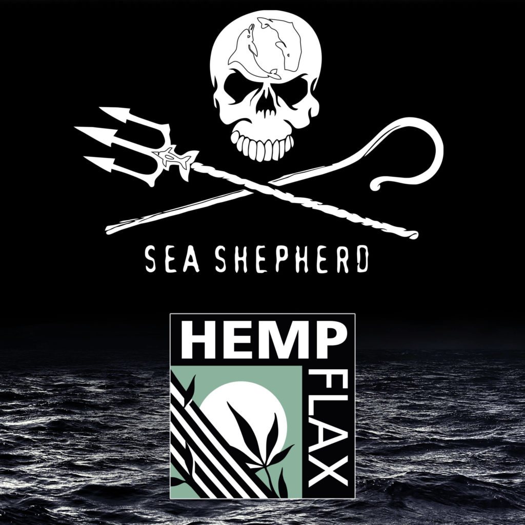 Sea Shepard and Hempflax logos against the dark background