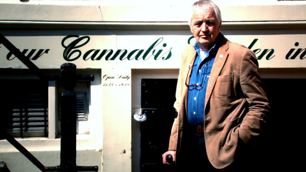 Henk Poncin in front of the Cannabis College in Amsterdam