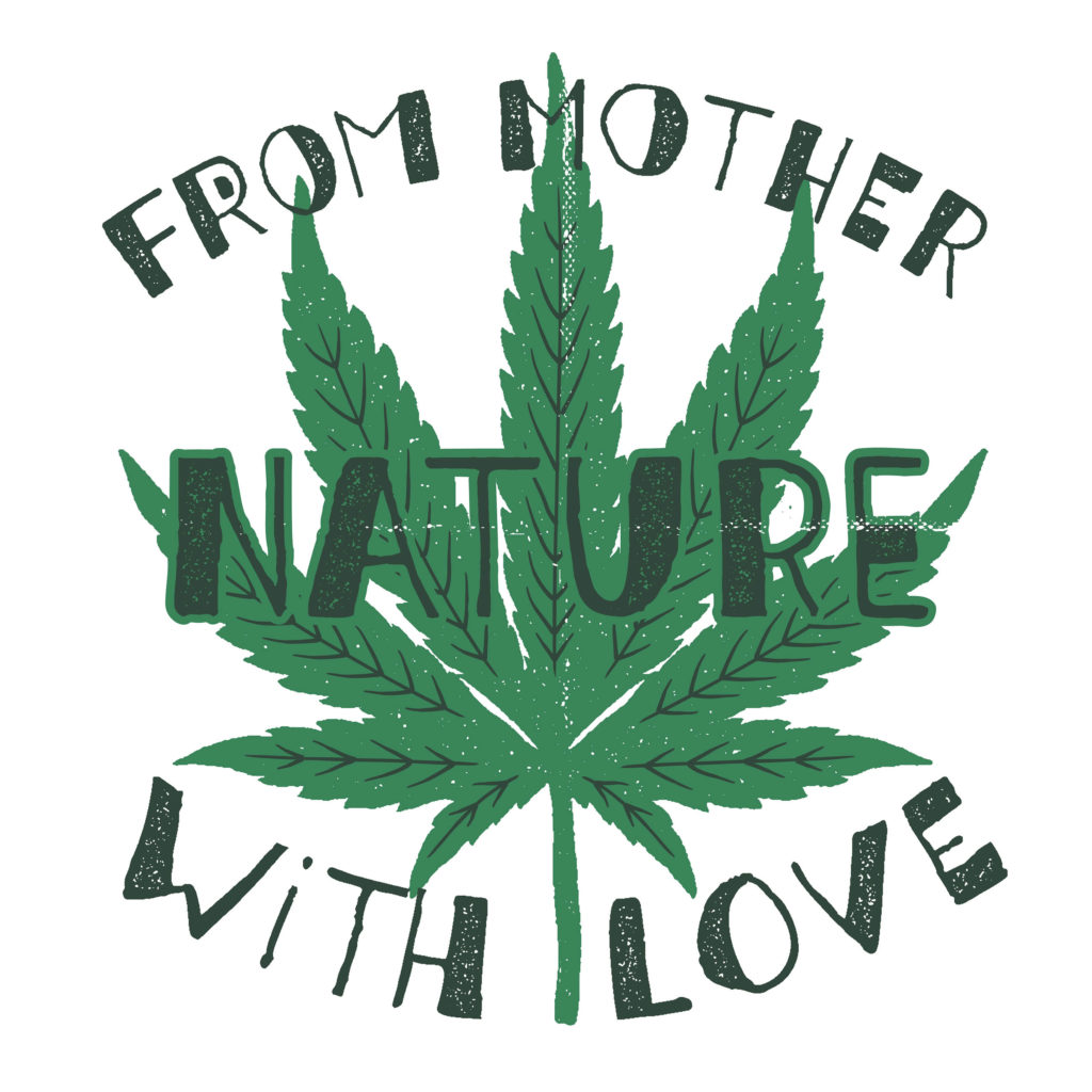 Sign ‘From mother nature with love” and a cannabis leaf