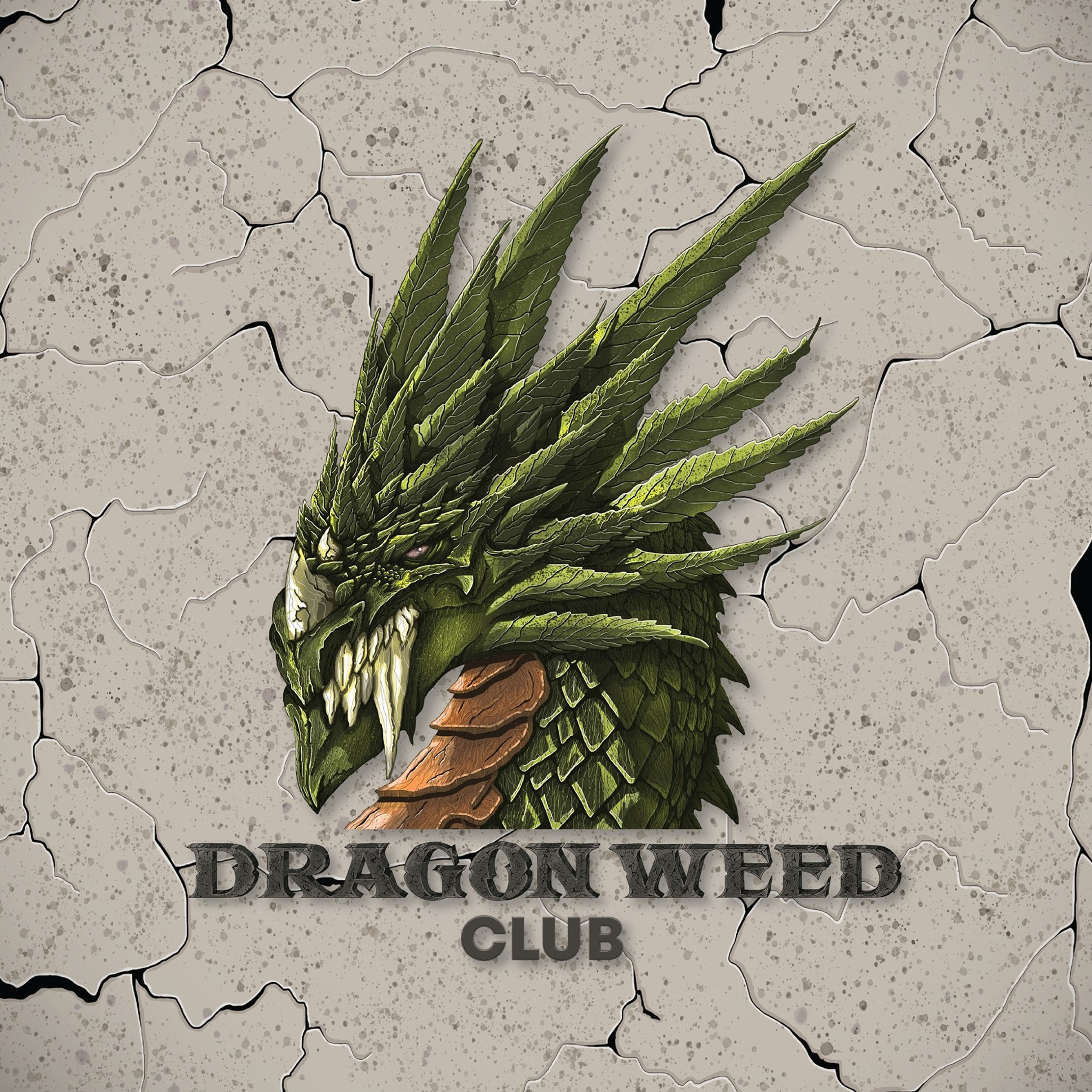 Het Dragon Weed Club -logo met draak gemaakt van cannabisbladeren