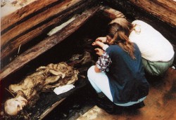 A skeleton of Princess Ukok in a tomb kitted out with jewellery and other goods